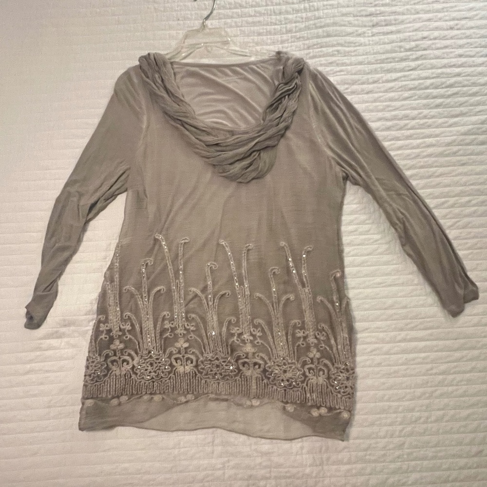 Soft Surroundings | Beige Gauze Scoop Neck Women’s Blouse Top | Size Large